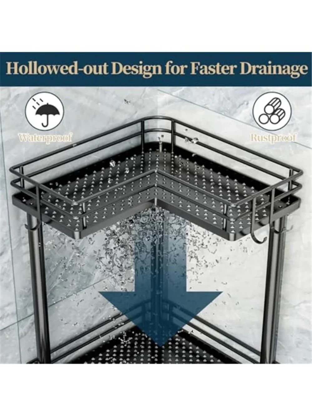 Corner Shower Caddy Standing Stainless Steel 3 Tier Bathroom Organizer Black